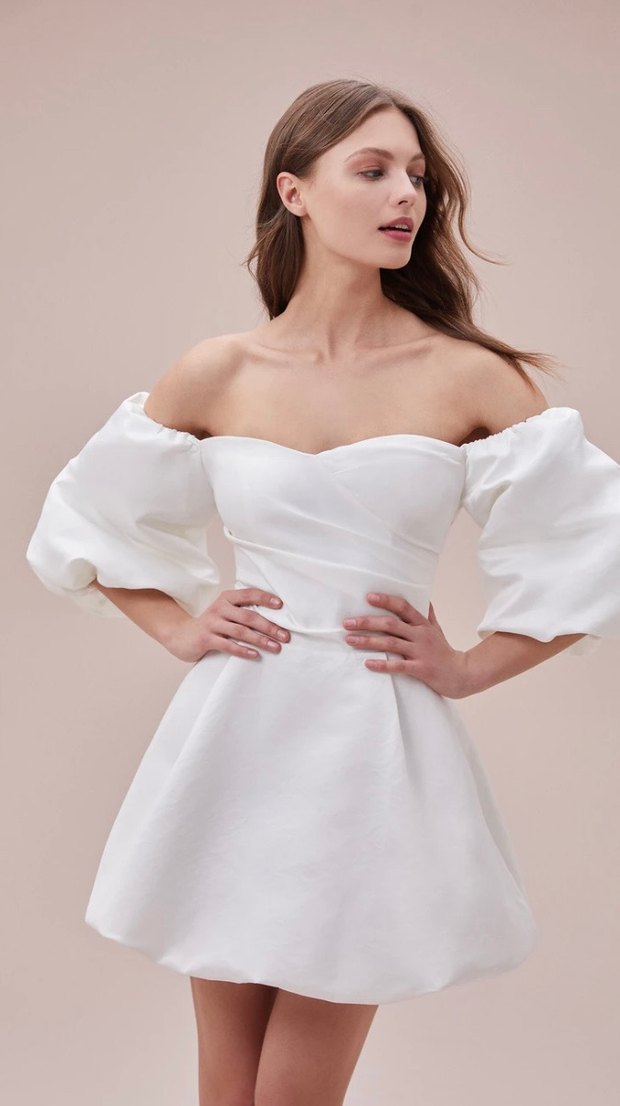 Beyaz Straplez Mini Elbise - Görsel 2