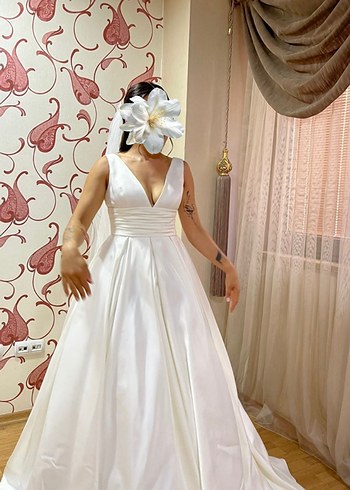 V Yaka A Kesim Modern Beyaz Gelinlik - Görsel 6