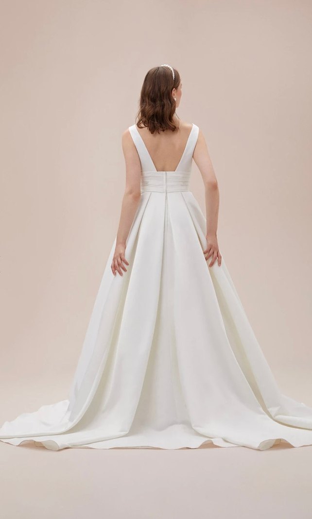 V Yaka A Kesim Modern Beyaz Gelinlik - Görsel 2