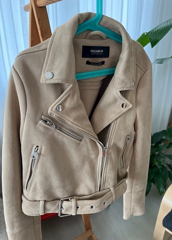 Bej Süet Fermuarlı Kısa Kadın Deri Ceket - Görsel 3