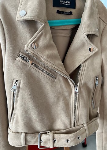 Bej Süet Fermuarlı Kısa Kadın Deri Ceket - Görsel 4