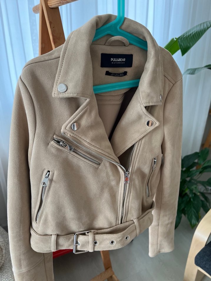 Bej Süet Fermuarlı Kısa Kadın Deri Ceket - Görsel 3