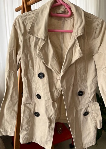 Bej Düğmeli Midi Keten Trençkot - Görsel 3