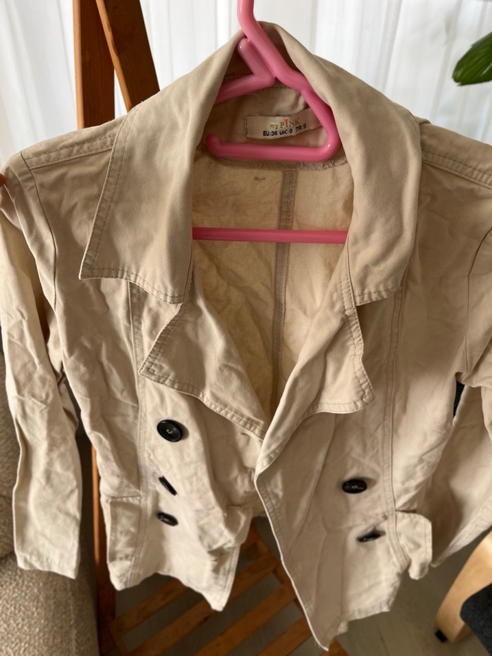 Bej Düğmeli Midi Keten Trençkot - Görsel 4