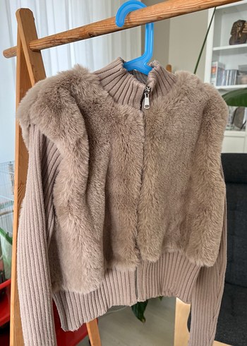 Bej Yünlü Kürk Detaylı Midi Hırka - Görsel 2