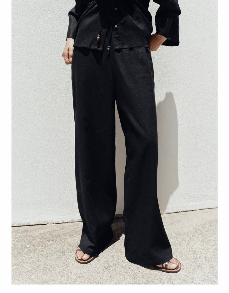 Zara genis paca keten pantolon - Görsel 2