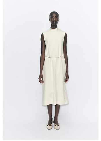 Zara kemerli midi elbise