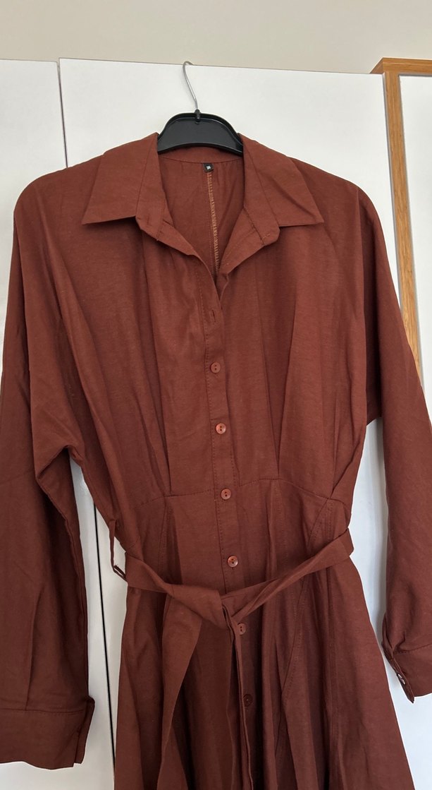 Kahverengi gömlek elbise - Görsel 2