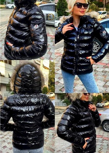 Kadın Siyah Mini Kısa Parlak Mont