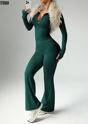 Siyah Fermuarlı V Yakalı Kadın Spor İkili Takım - Görsel 4