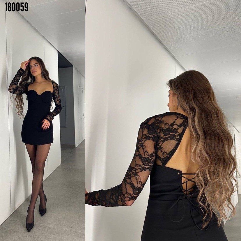 Dantel Detaylı Siyah Mini Gotik Elbise - Görsel 2