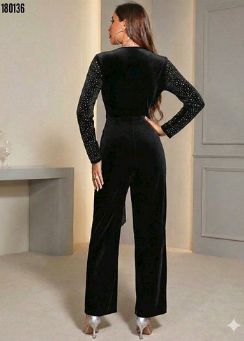 Siyah Payetli Kadife Uzun Tulum - Görsel 4