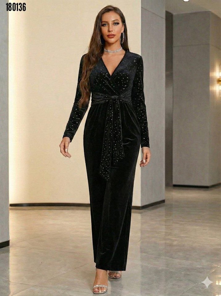 Siyah Payetli Kadife Uzun Tulum - Görsel 3