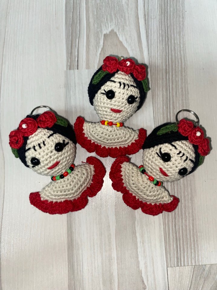 Frida Renkli Örgü Bebek Anahtarlık - Görsel 2