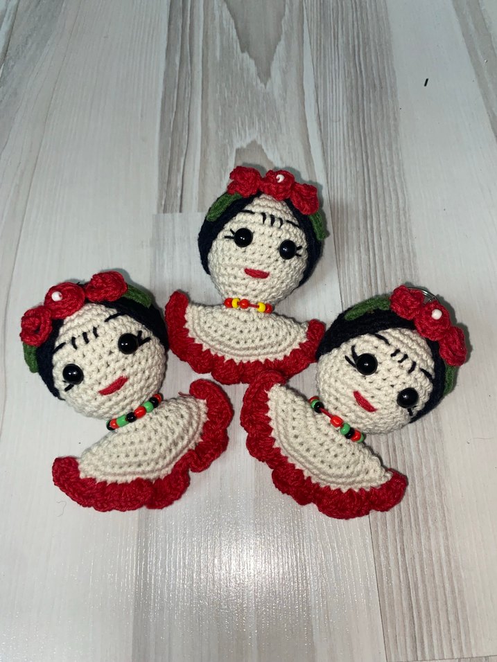 Frida Renkli Örgü Bebek Anahtarlık - Görsel 4