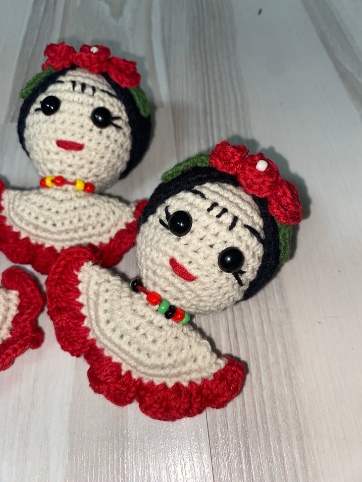 Frida Renkli Örgü Bebek Anahtarlık - Görsel 3