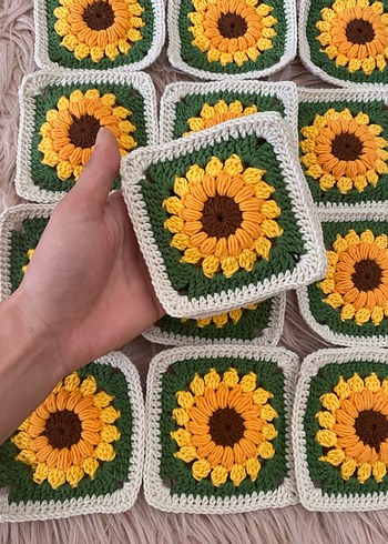 Ayçiçeği Desenli El Örgüsü Motif 10 Adet - Görsel 4