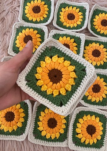 Ayçiçeği Desenli El Örgüsü Motif 10 Adet - Görsel 3