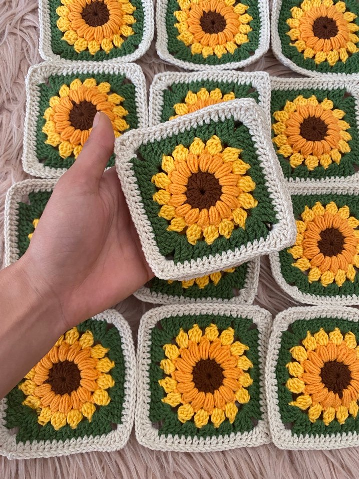 Ayçiçeği Desenli El Örgüsü Motif 10 Adet - Görsel 4