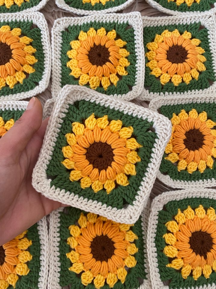 Ayçiçeği Desenli El Örgüsü Motif 10 Adet - Görsel 2