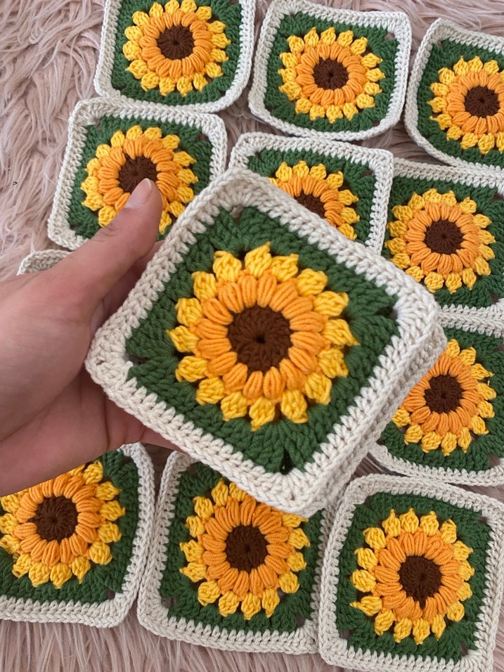 Ayçiçeği Desenli El Örgüsü Motif 10 Adet - Görsel 3