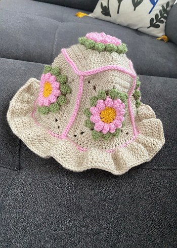 Çiçek İşlemeli Bohem Örgü kız çocuk Şapka - Görsel 2