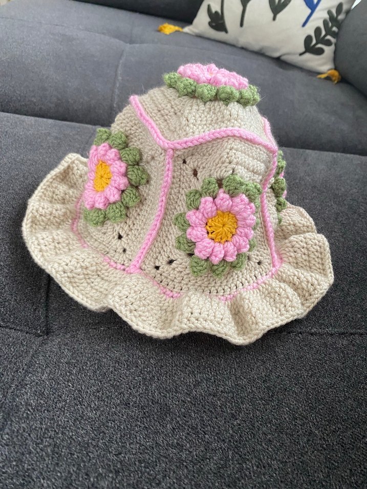 Çiçek İşlemeli Bohem Örgü kız çocuk Şapka - Görsel 2