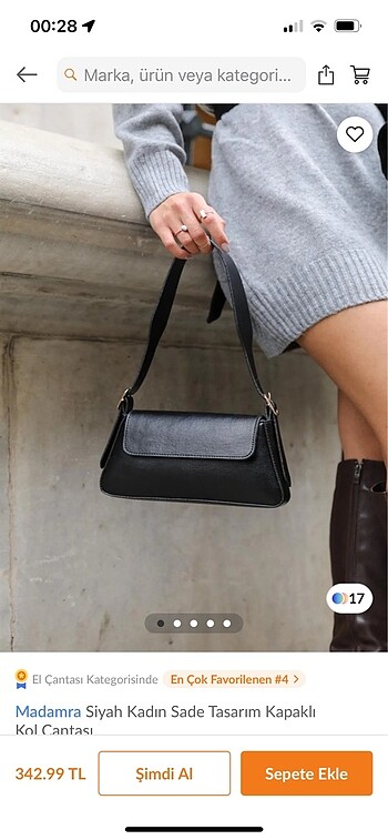 Siyah sade tasarımlı kapaklı kol çantası