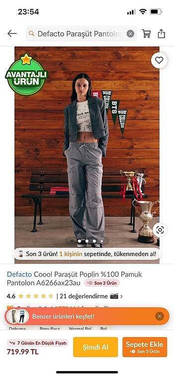 Defacto Defacto gri paraşüt gabardin pantolon