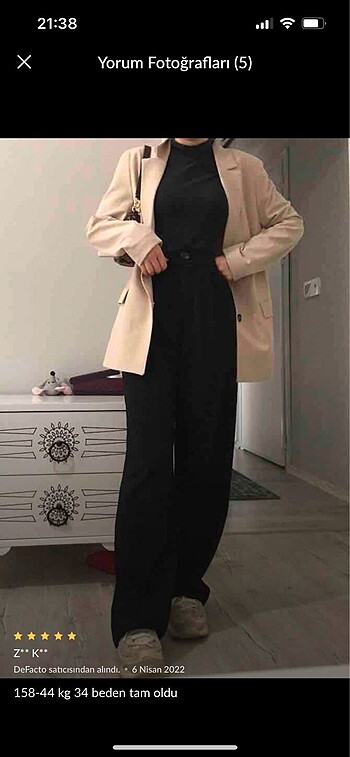 34 Beden ten rengi Renk Defacto bej blazer ceket