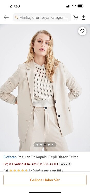 Defacto Defacto bej blazer ceket