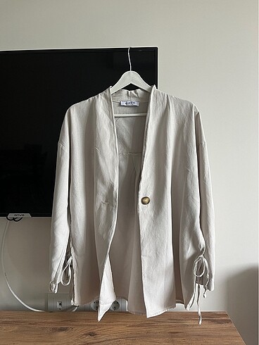 Defacto modest ekru kimono bağlama detaylı