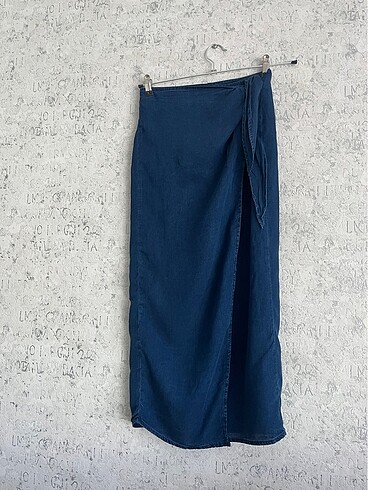 Mango koyu denim lacivert bağlamalı etek