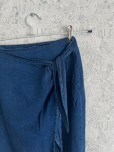 xs Beden Mango koyu denim lacivert bağlamalı etek