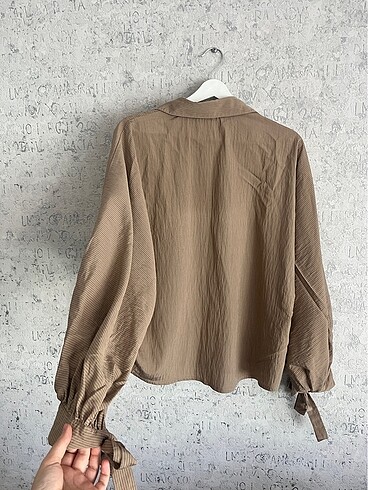 s Beden camel Renk Oversize vizon çizgili gömlek kolları bağlamalı