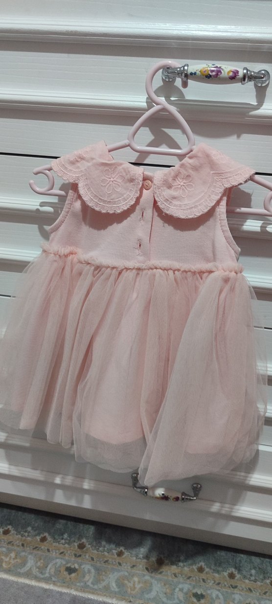 Dantel Yaka Pembe Kız Elbise - Görsel 3