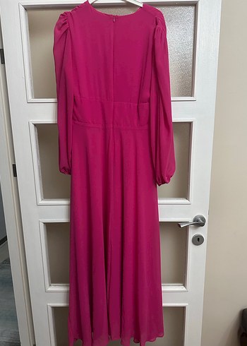 Uzun, Pembe, Drapeli Kadın Elbise - Görsel 2