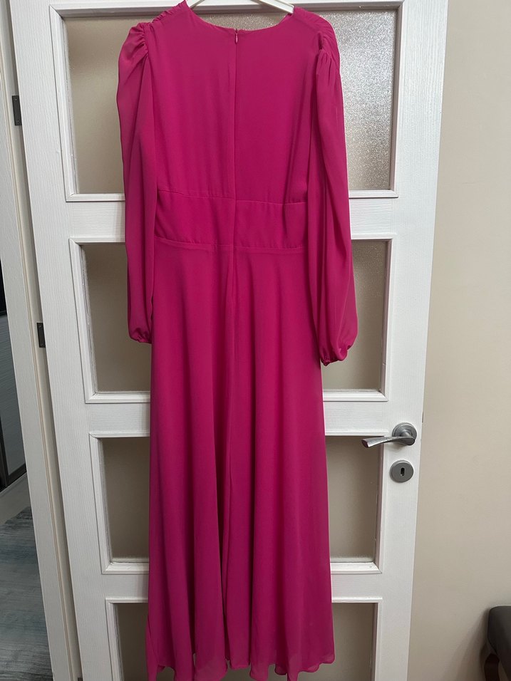 Uzun, Pembe, Drapeli Kadın Elbise - Görsel 2