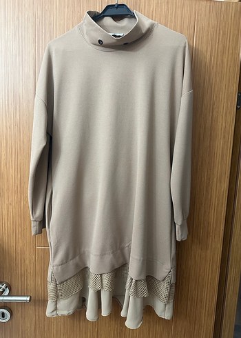 Bej Kadın Volanlı Salaş tunik ve pantolon - Görsel 2