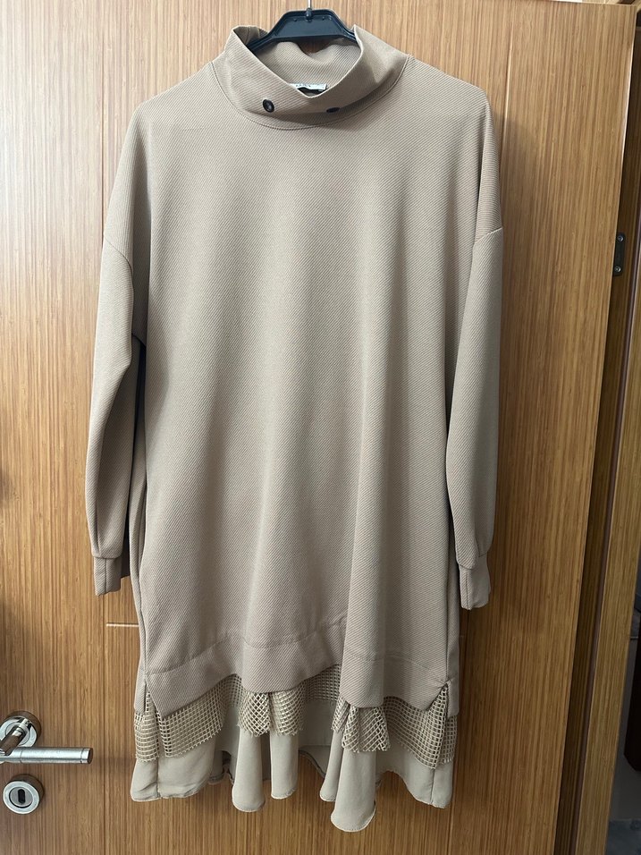 Bej Kadın Volanlı Salaş tunik ve pantolon - Görsel 2