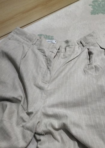 Gri Keten Düğmeli Kadın Pantolon - Görsel 2