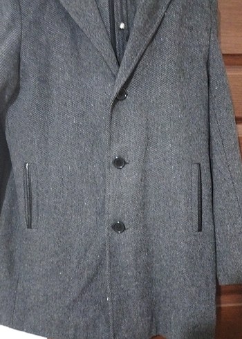 Gri Düğmeli Erkek Midi Kaban - Görsel 3