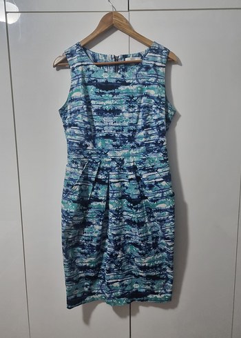  M&S Mavi Desenli Piliseli Midi Elbise