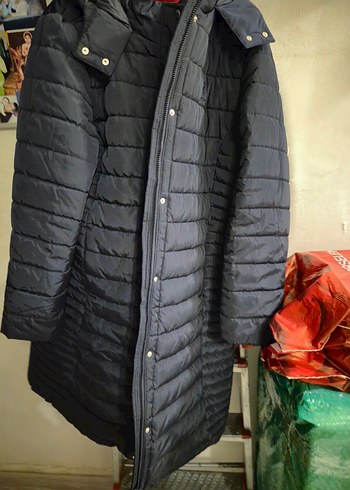 Kadın Lacivert Midi Kışlık Fermuarlı Mont - Görsel 8