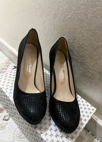 Siyah Yılan Desenli Platform Topuklu Kadın Stiletto - Görsel 2