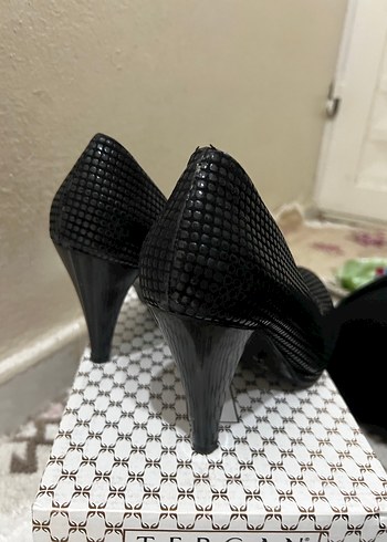 Siyah Yılan Desenli Platform Topuklu Kadın Stiletto - Görsel 3