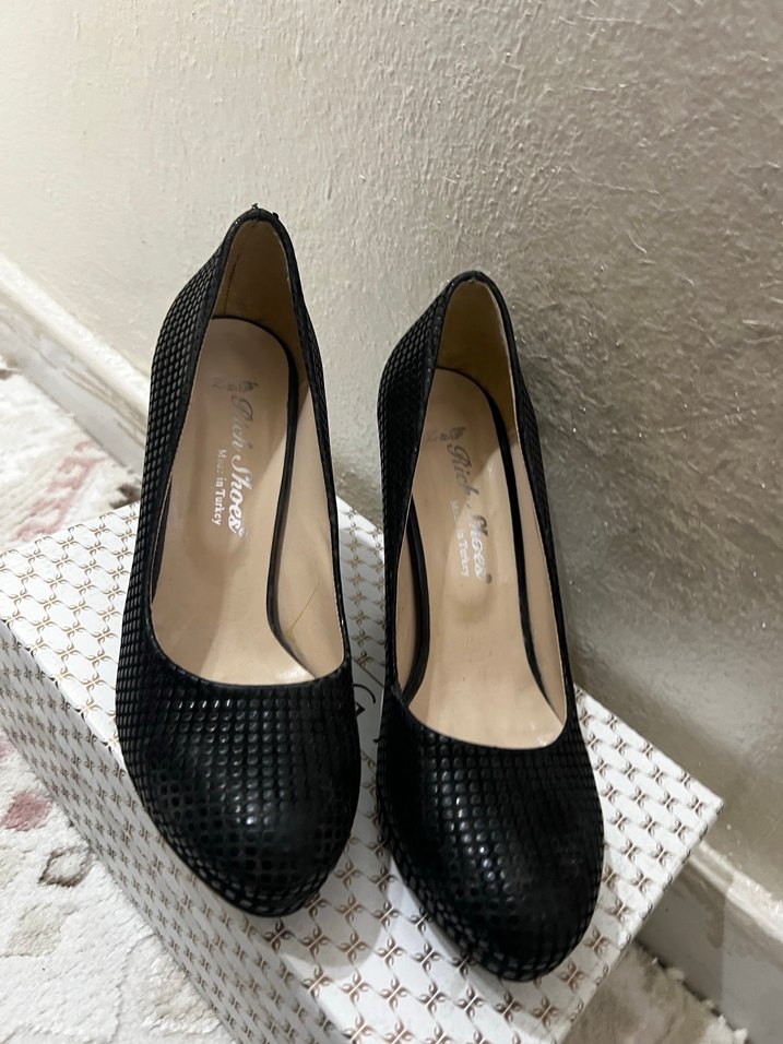 Siyah Yılan Desenli Platform Topuklu Kadın Stiletto - Görsel 2