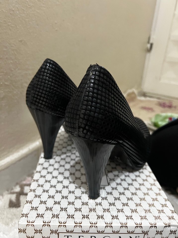 Siyah Yılan Desenli Platform Topuklu Kadın Stiletto - Görsel 3