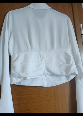 Düğmeli Beyaz Keten Kadın Gömlek - Görsel 2