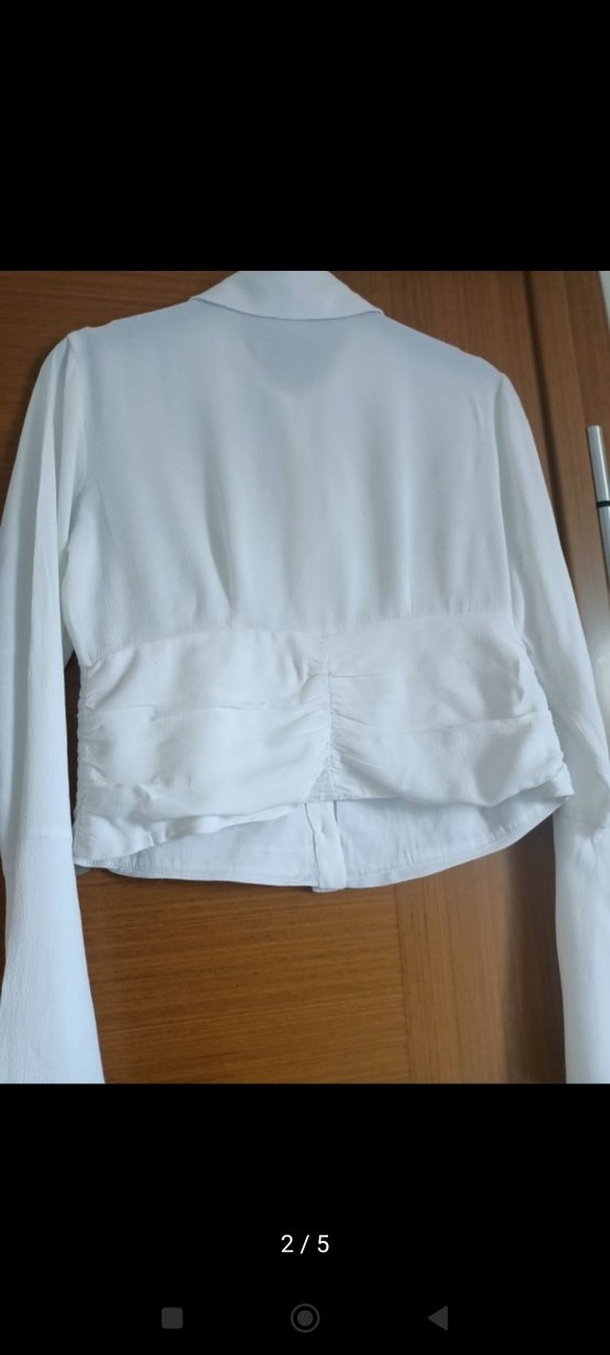 Düğmeli Beyaz Keten Kadın Gömlek - Görsel 2